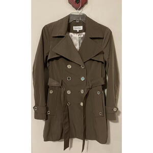 Calvin Klein Womens Medium Green Button Down Raincoat Style Pea Coat! A1899